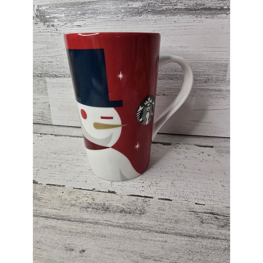 Starbucks 2012 Holiday Snowman Top Hat‎ Red Ceramic Coffee Mug 16oz Tall Latte
